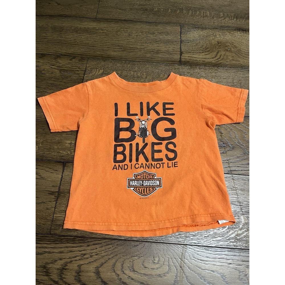 Harley Davidson Boys Sz 2T/3T Logan Utah " I Like Big Bikes" Orange Shirt.    -M